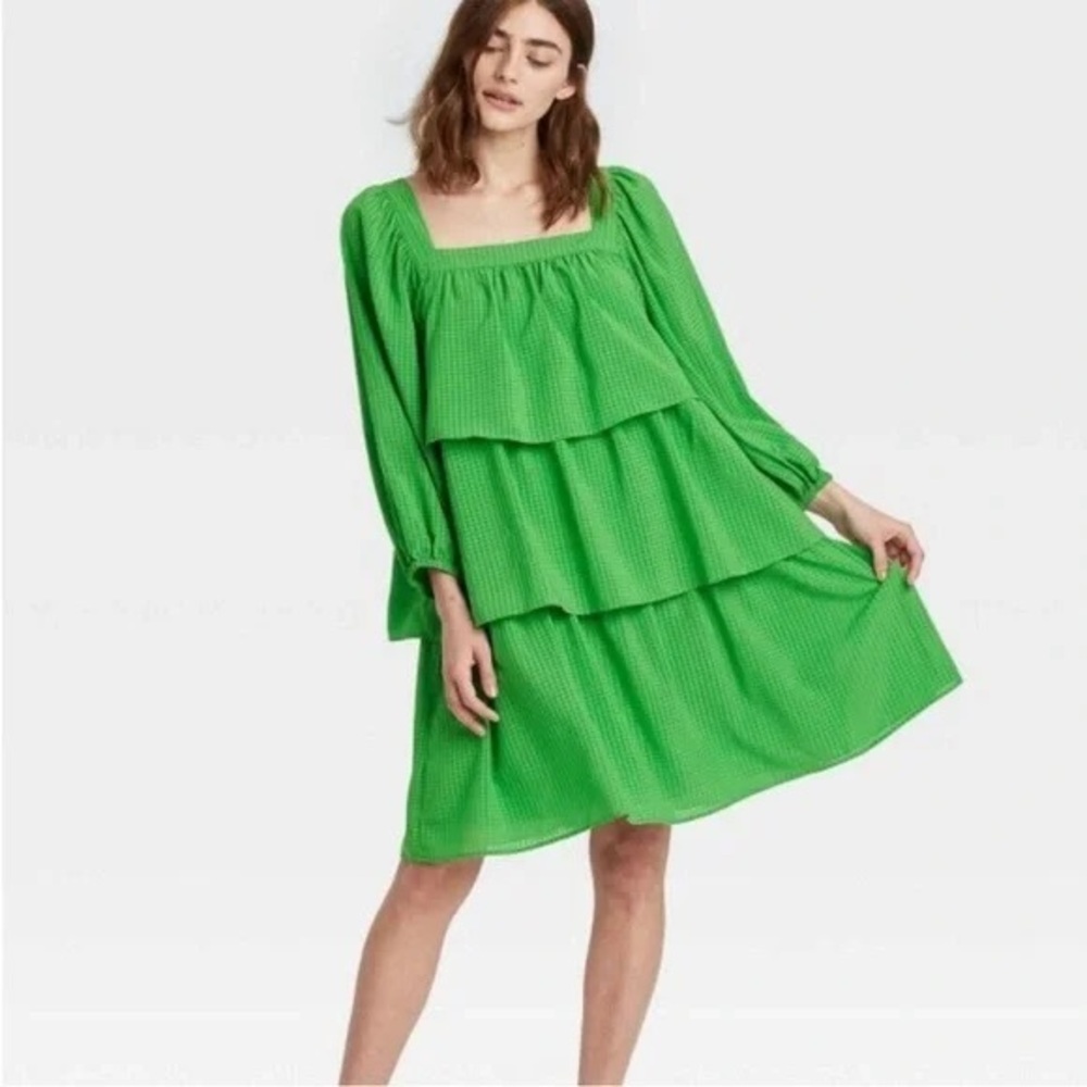 Who What Wear Dress Kelly Green Tiered Babydoll Size S